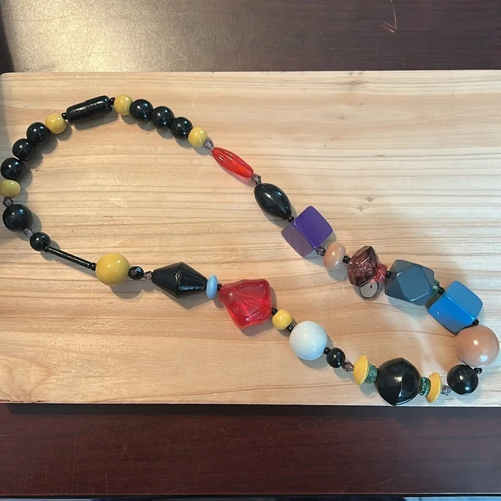 Multi Gemstone Yellow Agate & Wooden Beaded Necklace 22” Handmade Boho Statement